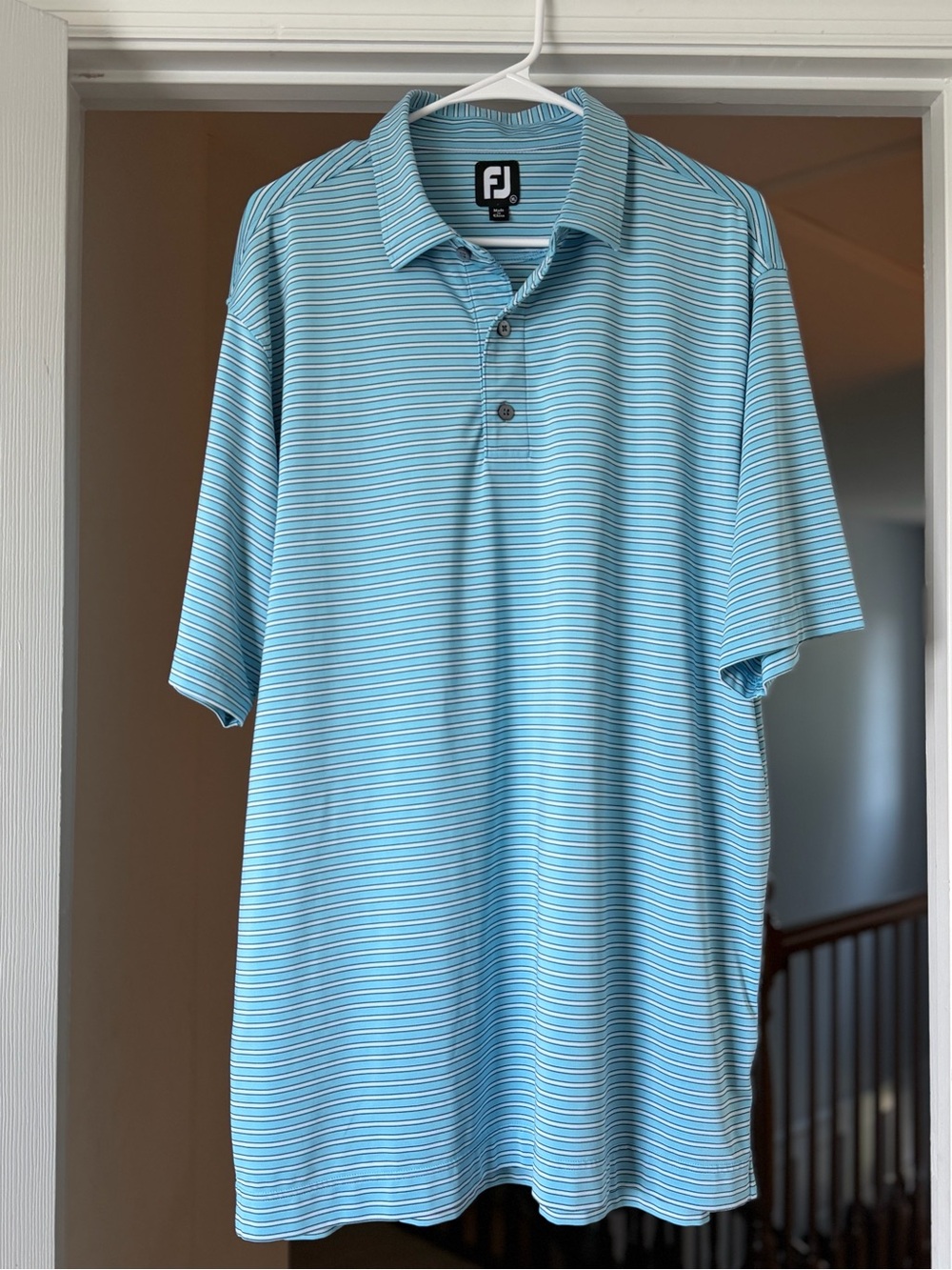 FootJoy FJ Men’s XL Aqua Blue Striped Stretch Golf Polo Shirt